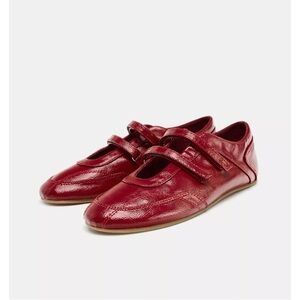 Zara Red Patent Double Strap Ballet Flats 37